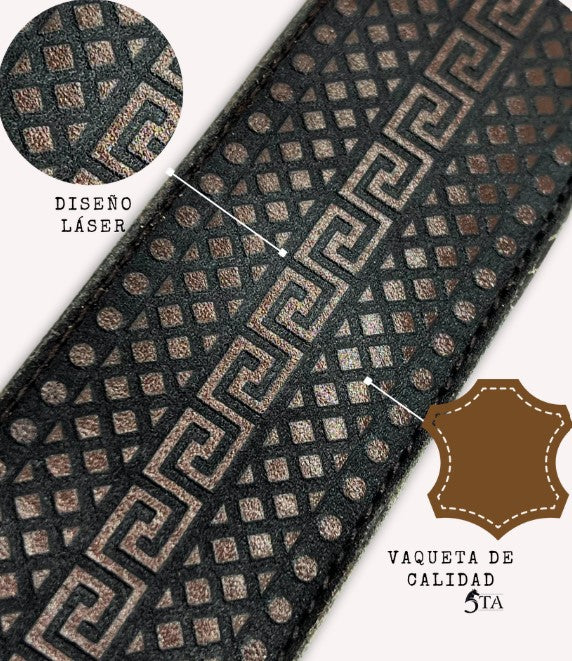 Cinto Láser Greca y Rombos con Hebilla de Acero